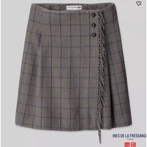 Ines De La Fressange X Uniqlo Plaid Wrap Skirt Size 2 Gray & Blue Wool Blend NEW
